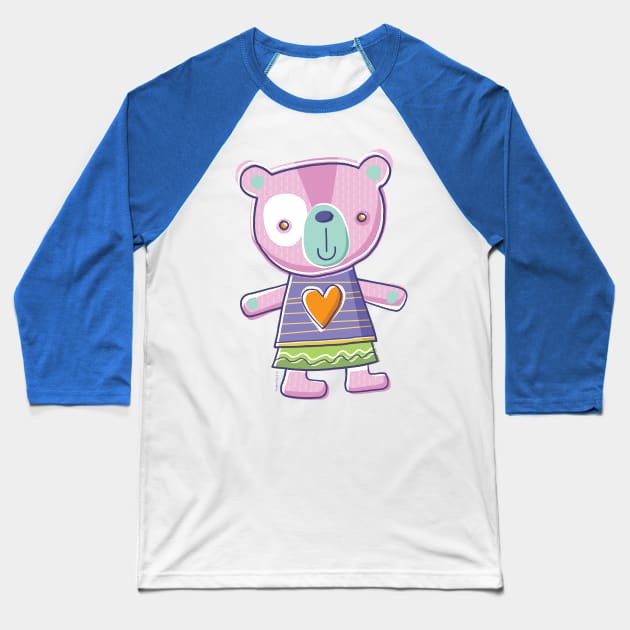 Pink Teddy Bear Cartoon Baseball T-Shirt by vaughanduck